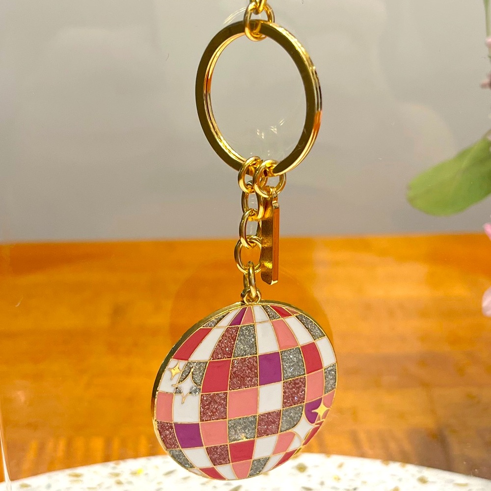 Bag Charm Pink Disco Ball - Gold and Pink - New!